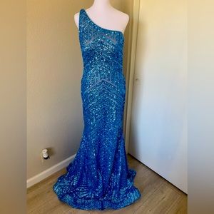 Long Blue Sequin Night Gown